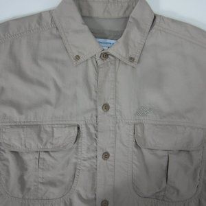 EMS Eastern Mountain Sports Mens Large Taupe Khaki Beige Vented SS Nylon Shirt